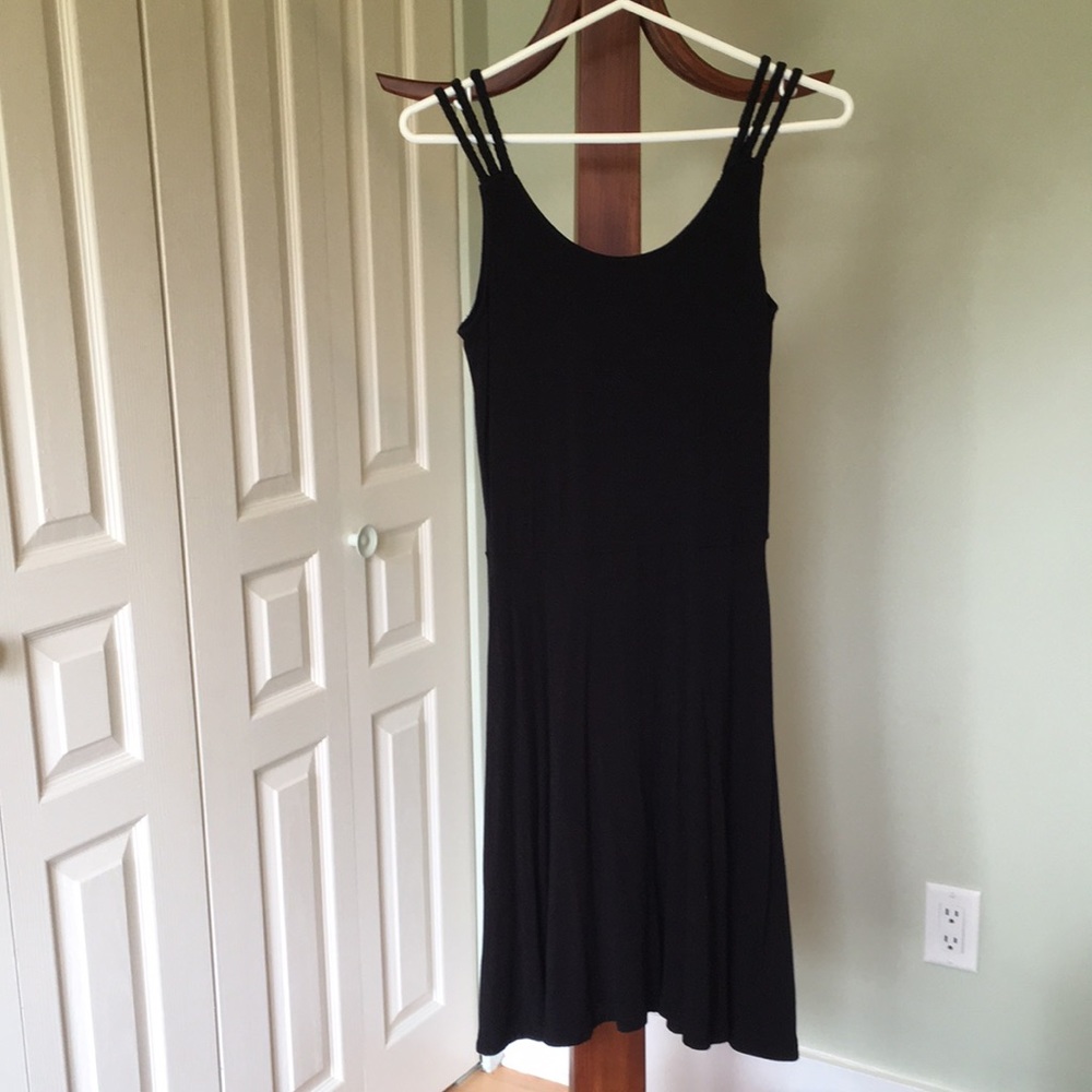Black jersey dress with braided straps